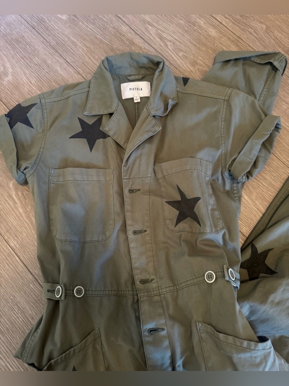 Pistola Olive Green Star-Print Utility Jumpsuit Free People - Picture 3 of 4